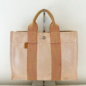 Hermes Peach Canvas Fourre Tout PM Tote Bag